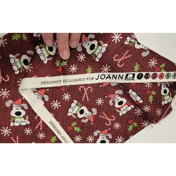CHRISTMAS PUPPY CANDYCANES METALLIC SNOWFLAKES COTTON FABRIC 20in Quilting New - Picture 5 of 5